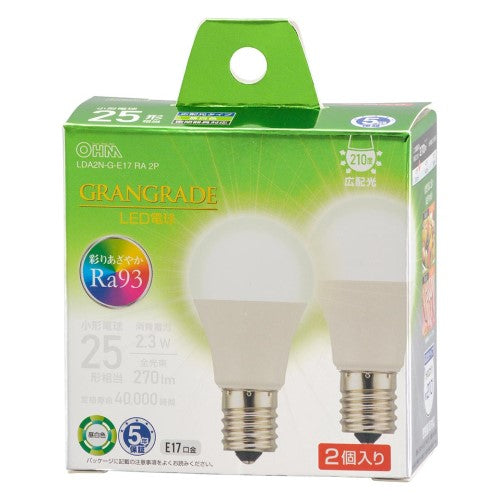 LED電球小形E17 25形相当 昼白色 2個入 オーム電機 LDA2N-G-E17 RA 2P