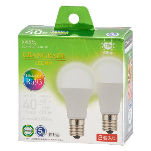 LED電球小形E17 40形相当 昼白色 2個入 オーム電機 LDA4N-G-E17 RA 2P
