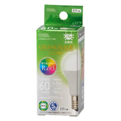 LED電球小形E17 60形相当 昼白色 オーム電機 LDA6N-G-E17 RA