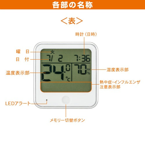 OHM オーム電機 デジタル温湿度計 インフルエンザ注意表示 TEM-301-W