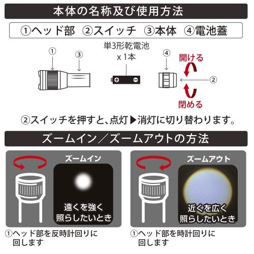 LEDズームライト 100ルーメン オーム LHA-Z10C5