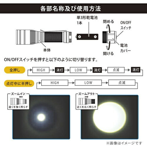 クリップ付きズームライト 105 lm オーム電機 LHA-PZ11A7