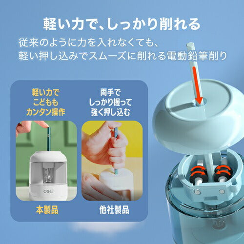 高耐久刃電動鉛筆削り ホワイト DELI DLI-SES68670WH 入学 準備 卒園 小学校