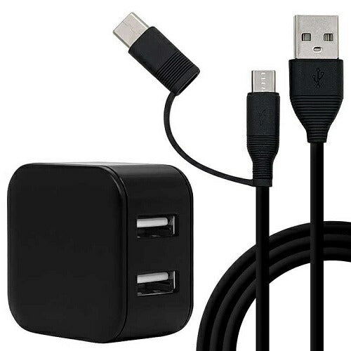 充電器 ACアダプター AC充電器 タイプA 2ポート マイクロBケーブル 1.5メートル タイプC変換 5V 2.4A USB Type-A microB Type-C typec 1.5ｍ 2台同時 ブラック ラスタバナナ RAC2A2A04BK