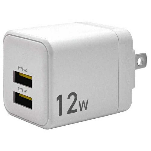 充電器 ACアダプター USB充電器 タイプA 2ポート 5V 2.4A 12W コンセント AC USB Type-A 2台同時 小型 コンパクト 持ち運び smart IC ホワイト ラスタバナナ RAC2A2A05WH