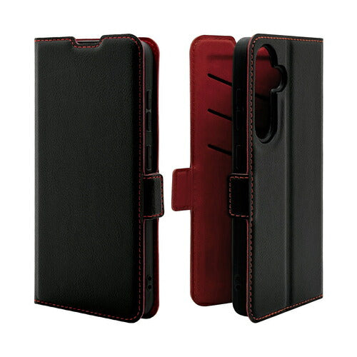 Galaxy S24用 手帳型 薄型 カード入れ スタンド機能 シンプル サイドマグネット BK RD ラスタバナナ 7823GS24BSMBKR