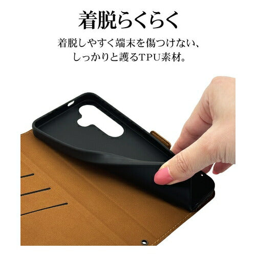 Galaxy S24用 手帳型 薄型 カード入れ スタンド機能 シンプル サイドマグネット NV BR ラスタバナナ 7824GS24BSMNVB