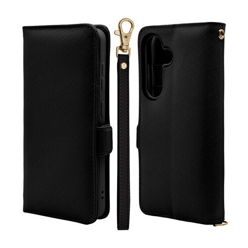 Galaxy S24用 手帳型 カード入れ スタンド機能 シンプル ハンドストラップ付き マグネット式 ブラック ラスタバナナ 7825GS24BHSBK