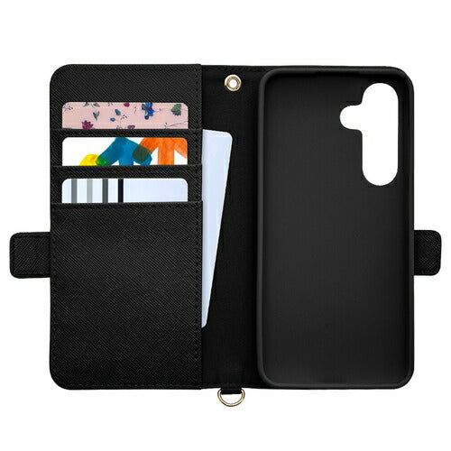 Galaxy S24用 手帳型 カード入れ スタンド機能 シンプル ハンドストラップ付き マグネット式 ブラック ラスタバナナ 7825GS24BHSBK