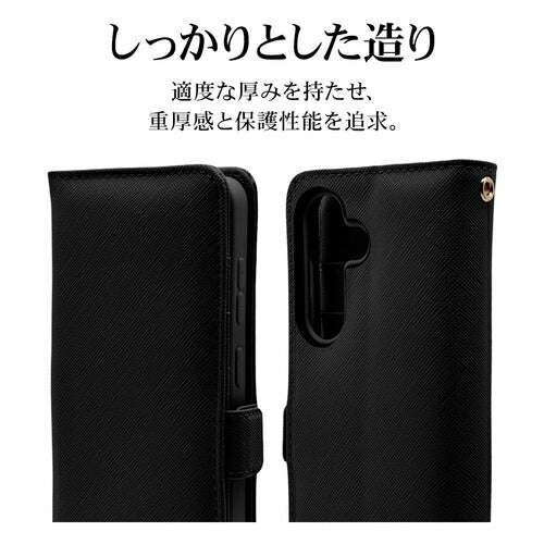 Galaxy S24用 手帳型 カード入れ スタンド機能 シンプル ハンドストラップ付き マグネット式 ブラック ラスタバナナ 7825GS24BHSBK