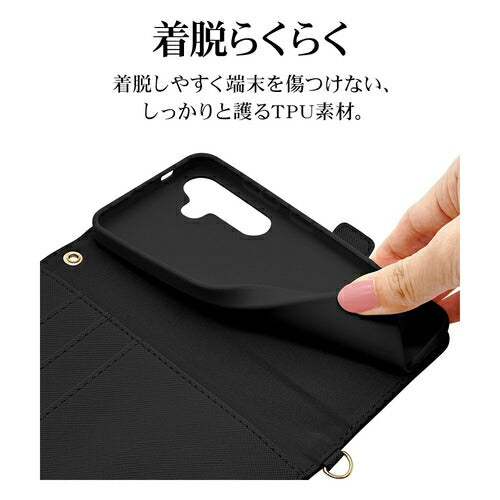 Galaxy S24用 手帳型 カード入れ スタンド機能 シンプル ハンドストラップ付き マグネット式 ブラック ラスタバナナ 7825GS24BHSBK