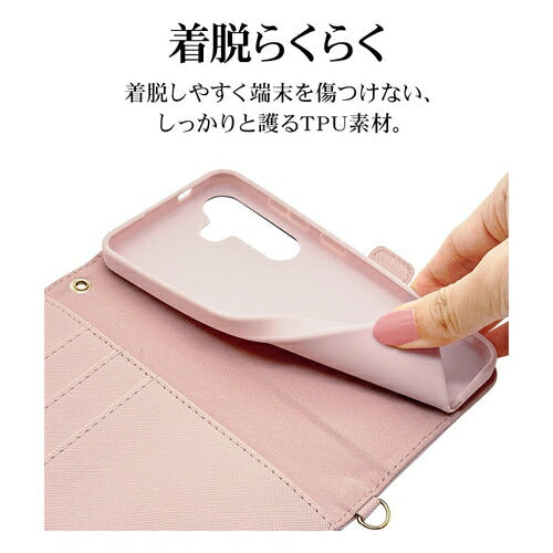 Galaxy S24用 手帳型 カード入れ スタンド機能 シンプル ハンドストラップ付き マグネット式 ピンク ラスタバナナ 7826GS24BHSLPK
