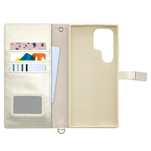 Galaxy S24 Ultra用 手帳型 viviana ミラー付き レディース ハンドストラップ付き マグネット式 ホワイト ラスタバナナ 7850GS24UBVIWH