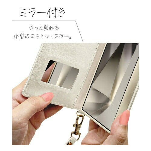 Galaxy S24 Ultra用 手帳型 viviana ミラー付き レディース ハンドストラップ付き マグネット式 ホワイト ラスタバナナ 7850GS24UBVIWH