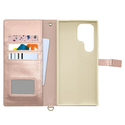 Galaxy S24 Ultra用 手帳型 viviana ミラー付き レディース ハンドストラップ付き マグネット式 ピンク ラスタバナナ 7851GS24UBVILPK
