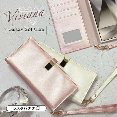 Galaxy S24 Ultra用 手帳型 viviana ミラー付き レディース ハンドストラップ付き マグネット式 ピンク ラスタバナナ 7851GS24UBVILPK