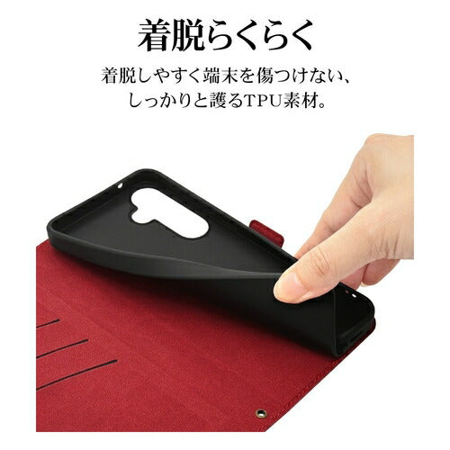 Galaxy A55 5G 手帳型 薄型 カード入れ おしゃれ スタンド機能 シンプル サイドマグネット BK×RD ラスタバナナ 7933GA55BSMBKR