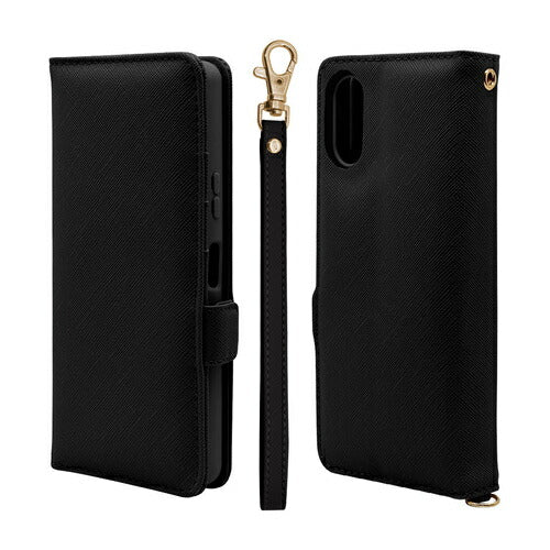 Xperia 10 VI用 手帳型 カード入れ おしゃれ スタンド機能 シンプル ハンドストラップ付き マグネット式 ブラック エクスペリア ラスタバナナ 7967XP106BHSBK