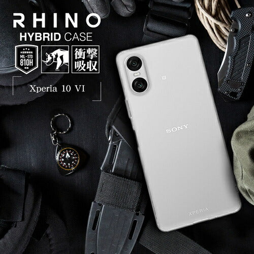 Xperia 10 VI用 ハイブリッド RHINO ライノ 耐衝撃吸収 MIL規格 強い 頑丈 クリア 透明 表面硬度5H エクスペリア ラスタバナナ 7970XP106HACL