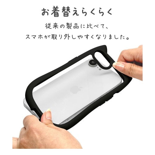 iPhone 16e用 MIMI 猫耳ハイブリッドケース 背面クリア TPUバンパーケース（ブラック） ラスタバナナ 8653IP5EHPBK