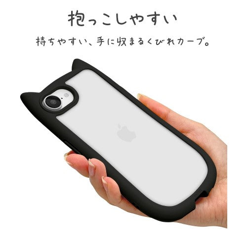 iPhone 16e用 MIMI 猫耳ハイブリッドケース 背面クリア TPUバンパーケース（ブラック） ラスタバナナ 8653IP5EHPBK