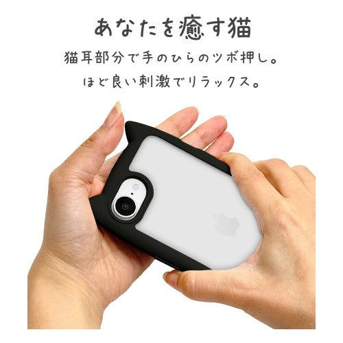iPhone 16e用 MIMI 猫耳ハイブリッドケース 背面クリア TPUバンパーケース（ブラック） ラスタバナナ 8653IP5EHPBK