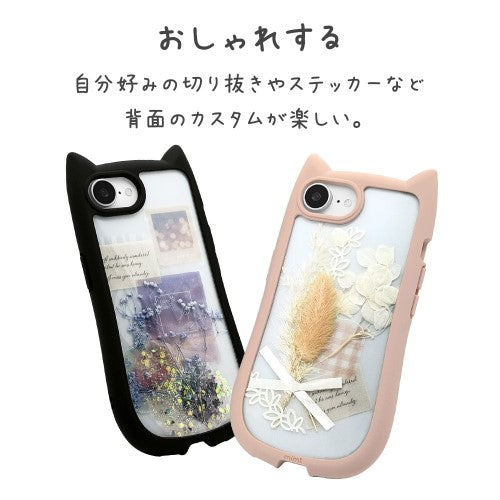 iPhone 16e用 MIMI 猫耳ハイブリッドケース 背面クリア TPUバンパーケース（スモーキーピンク） ラスタバナナ 8654IP5EHPSPK