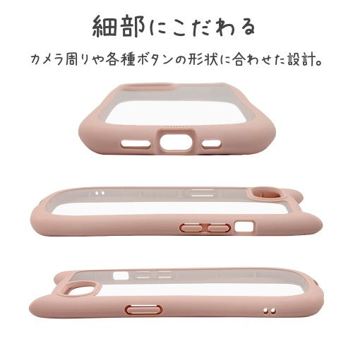 iPhone 16e用 MIMI 猫耳ハイブリッドケース 背面クリア TPUバンパーケース（スモーキーピンク） ラスタバナナ 8654IP5EHPSPK