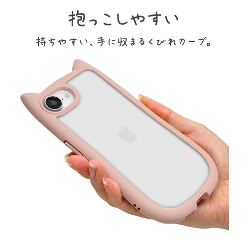 iPhone 16e用 MIMI 猫耳ハイブリッドケース 背面クリア TPUバンパーケース（スモーキーピンク） ラスタバナナ 8654IP5EHPSPK