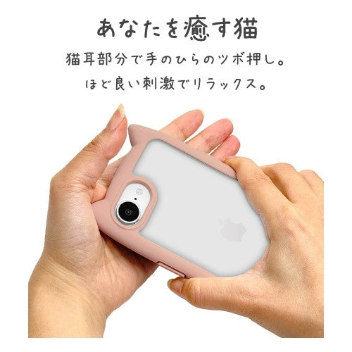 iPhone 16e用 MIMI 猫耳ハイブリッドケース 背面クリア TPUバンパーケース（スモーキーピンク） ラスタバナナ 8654IP5EHPSPK