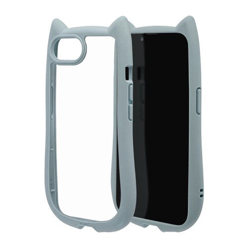 iPhone 16e用 MIMI 猫耳ハイブリッドケース 背面クリア TPUバンパーケース（スモーキーブルー） ラスタバナナ 8655IP5EHPSBL