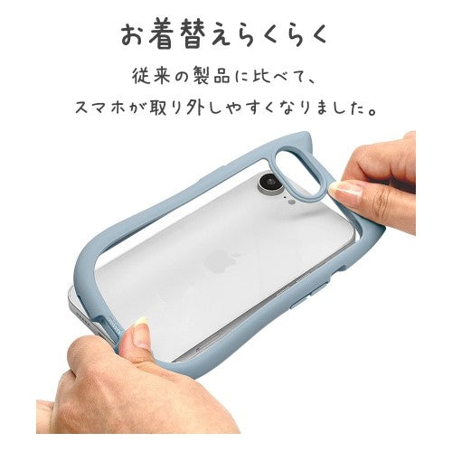 iPhone 16e用 MIMI 猫耳ハイブリッドケース 背面クリア TPUバンパーケース（スモーキーブルー） ラスタバナナ 8655IP5EHPSBL