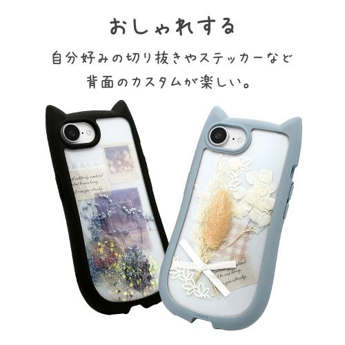iPhone 16e用 MIMI 猫耳ハイブリッドケース 背面クリア TPUバンパーケース（スモーキーブルー） ラスタバナナ 8655IP5EHPSBL