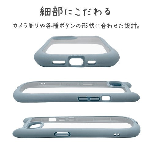 iPhone 16e用 MIMI 猫耳ハイブリッドケース 背面クリア TPUバンパーケース（スモーキーブルー） ラスタバナナ 8655IP5EHPSBL