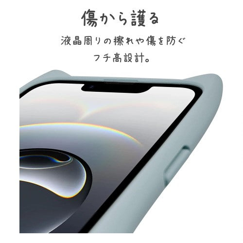 iPhone 16e用 MIMI 猫耳ハイブリッドケース 背面クリア TPUバンパーケース（スモーキーブルー） ラスタバナナ 8655IP5EHPSBL