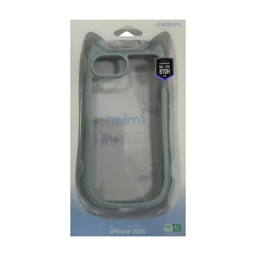 iPhone 16e用 MIMI 猫耳ハイブリッドケース 背面クリア TPUバンパーケース（スモーキーブルー） ラスタバナナ 8655IP5EHPSBL