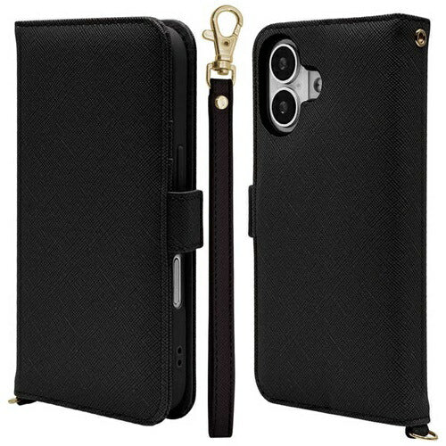 iPhone17 ケース カバー 手帳型 カード入れ スタンド機能 ハンドストラップ付き ブラック ラスタバナナ 8858IP5ABHSBK