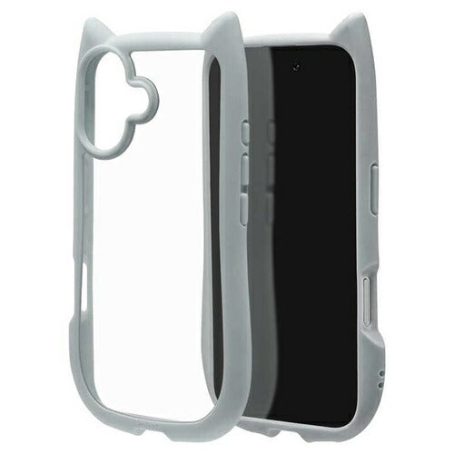 iPhone17 ケース カバー ハイブリッド mimi ネコミミ 耐衝撃吸収 MIL 背面クリア TPUバンパーケース ワイヤレス充電対応 スモーキーブルー ラスタバナナ 8907IP5AHPSBL