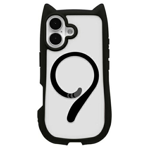 iPhone17 ケース カバー ハイブリッド MagSafe対応 マグネット充電 mimi ネコミミ 耐衝撃吸収 MIL 背面クリア TPUバンパーケース ワイヤレス充電 ブラック ラスタバナナ 8910IP5AHPMBK