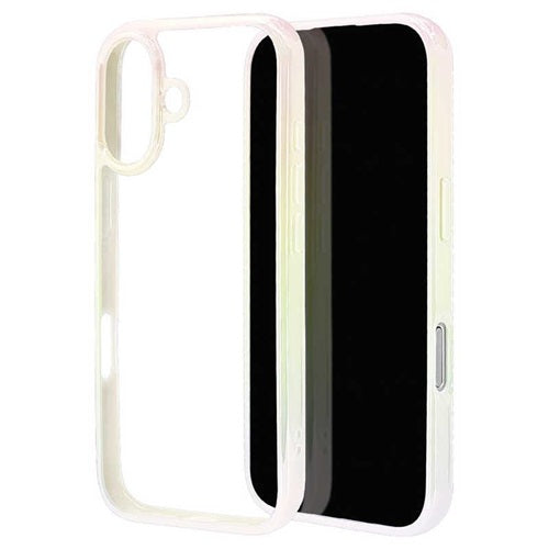 iPhone17 ケース カバー ハイブリッド 耐衝撃吸収 強い 頑丈 クリア 高透明 オーロラフレーム TPUバンパーケース ストラップホール ワイヤレス充電対応 ホワイト×クリア ラスタバナナ 8916IP5AHPWH
