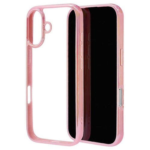 iPhone17 ケース カバー ハイブリッド 耐衝撃吸収 強い 頑丈 クリア 高透明 オーロラフレーム TPUバンパーケース ストラップホール ワイヤレス充電対応 ピンク×クリア ラスタバナナ 8918IP5AHPPK