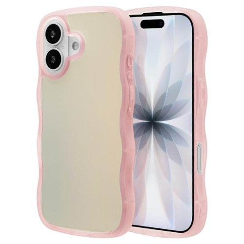 iPhone17 ケース カバー ハイブリッド 耐衝撃吸収 TPUバンパーケース ウェーブ ストラップホール ワイヤレス充電対応 my.DECOR ホログラムピンク ラスタバナナ 8956IP5AHPPK