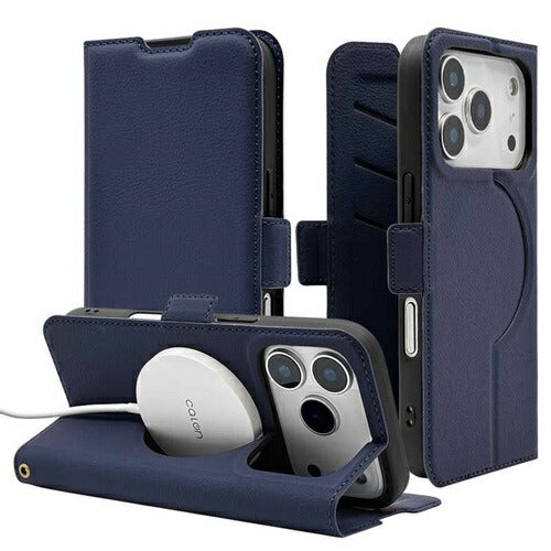 iPhone17 Pro ケース カバー 手帳型 薄型 耐衝撃吸収 MagSafe対応 マグネット充電 カード スタンド ワイヤレス充電 サイドマグネット ネイビー ラスタバナナ 8984IP5BBSMMNV