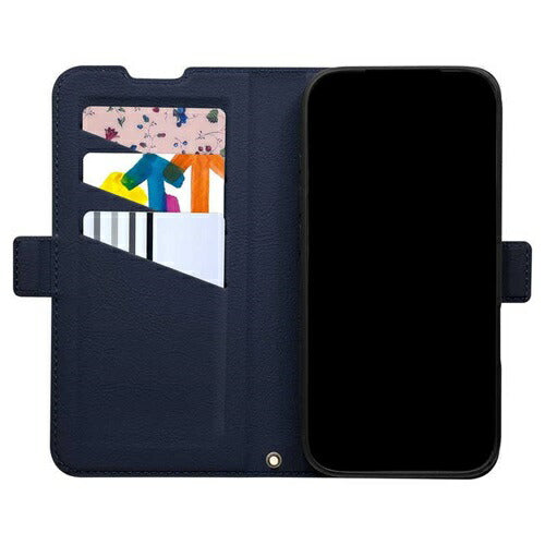 iPhone17 Pro ケース カバー 手帳型 薄型 耐衝撃吸収 MagSafe対応 マグネット充電 カード スタンド ワイヤレス充電 サイドマグネット ネイビー ラスタバナナ 8984IP5BBSMMNV