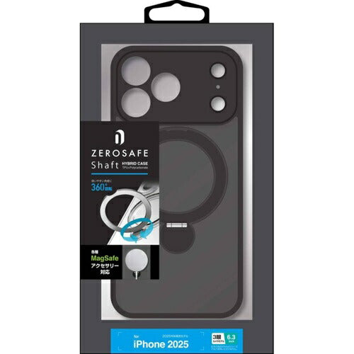 iPhone17 Pro ケース カバー ハイブリッド ZEROSAFE Shaft MagSafe対応 マグネット充電 耐衝撃 MIL フロスト TPUバンパーケース リング付き 落下防止 ワイヤレス充電 フロストブラック ラスタバナナ 9009IP5BZSFBK