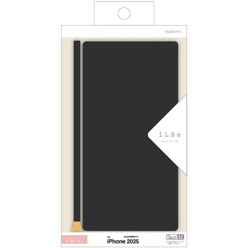 iPhone17 Pro ケース カバー 手帳型 カード入れ ベルトなし レザー風 スタンド機能 ハンドストラップ付き シンプル iLBe ブラック ラスタバナナ 9054IP5BBHSBK