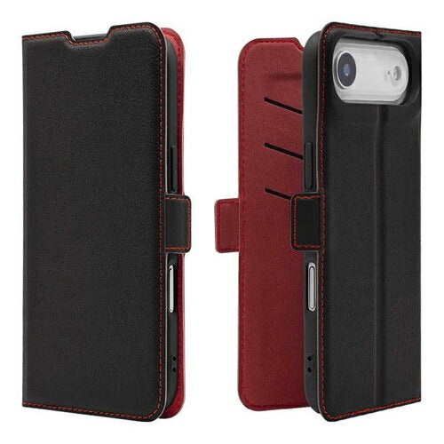iPhone Air ケース カバー 手帳型 薄型 耐衝撃吸収 カード入れ スタンド機能 slim Fit サイドマグネット ブラック×レッド ラスタバナナ 9059IP5CBSMBKR