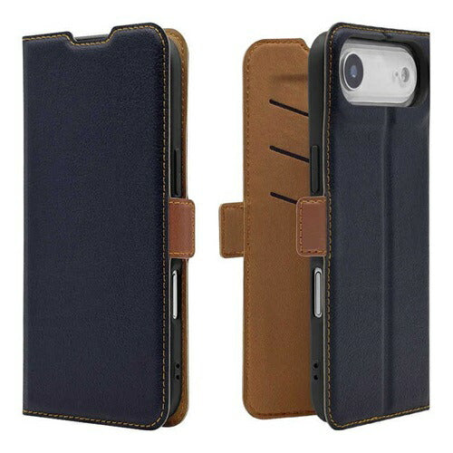iPhone Air ケース カバー 手帳型 薄型 耐衝撃吸収 カード入れ スタンド機能 slim Fit サイドマグネット ネイビ－×ブラウン ラスタバナナ 9060IP5CBSMNVB