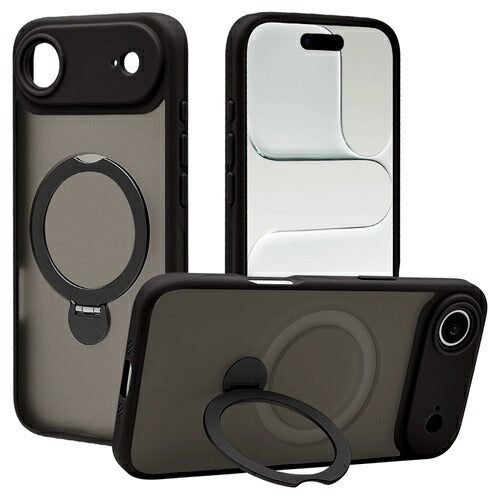 iPhone Air ケース カバー ハイブリッド ZEROSAFE Shaft MagSafe対応 マグネット充電 耐衝撃 MIL フロスト TPUバンパーケース リング付き 落下防止 ワイヤレス充電 フロストブラック ラスタバナナ 9072IP5CZSFBK