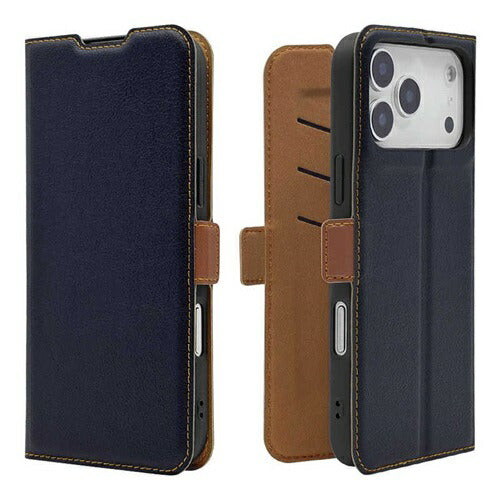 iPhone17 Pro Max ケース カバー 手帳型 薄型 耐衝撃吸収 カード入れ スタンド機能 slim Fit サイドマグネット ネイビ－×ブラウン ラスタバナナ 9082IP5DBSMNVB